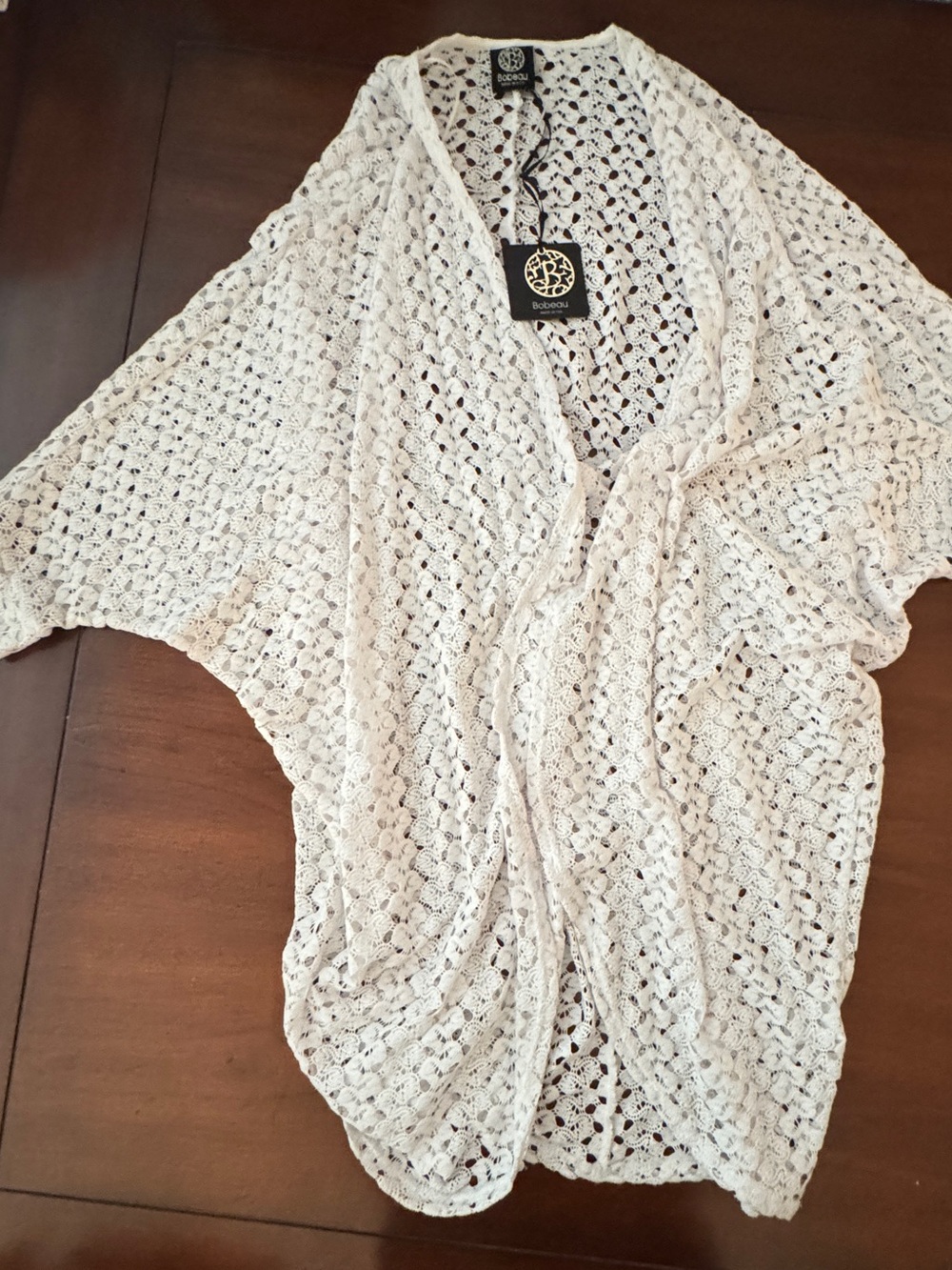 Off White/Cream Open-Knit Dolman Sleeve Swim Pool Beach Coverup Resort Wear NEW